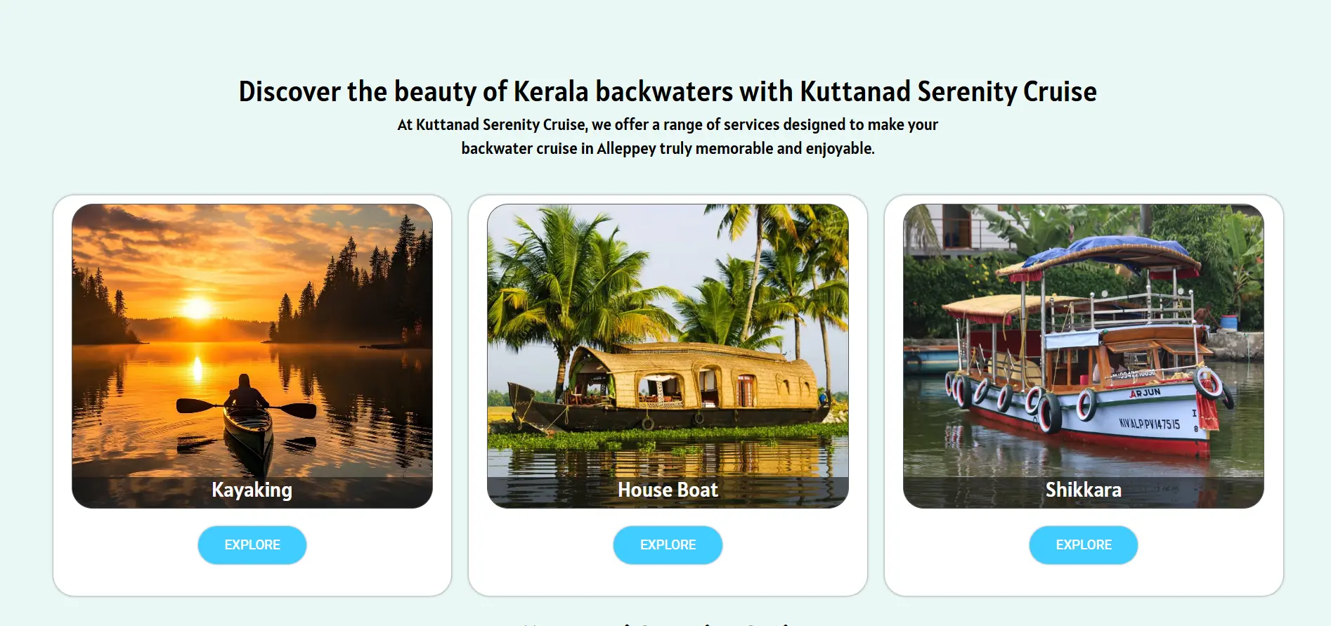 Kuttanad Serenity Cruise website